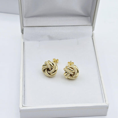 10K Yellow Gold Knot Textured Stud Earrings for Women, Elegant and Minimalist Earrings 12mm. Perfect Gift for Her, Everyday Wear