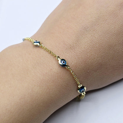 10K Yellow Gold Evil Eye Bracelet, Evil Eye Charm Bracelet,  Good Luck Bracelet, Lucky Bracelet for Protection, Gold Evil Eye Gift