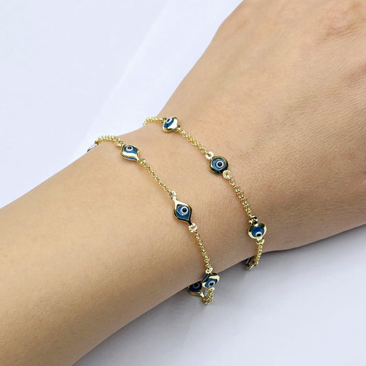 10K Yellow Gold Evil Eye Bracelet, Evil Eye Charm Bracelet,  Good Luck Bracelet, Lucky Bracelet for Protection, Gold Evil Eye Gift