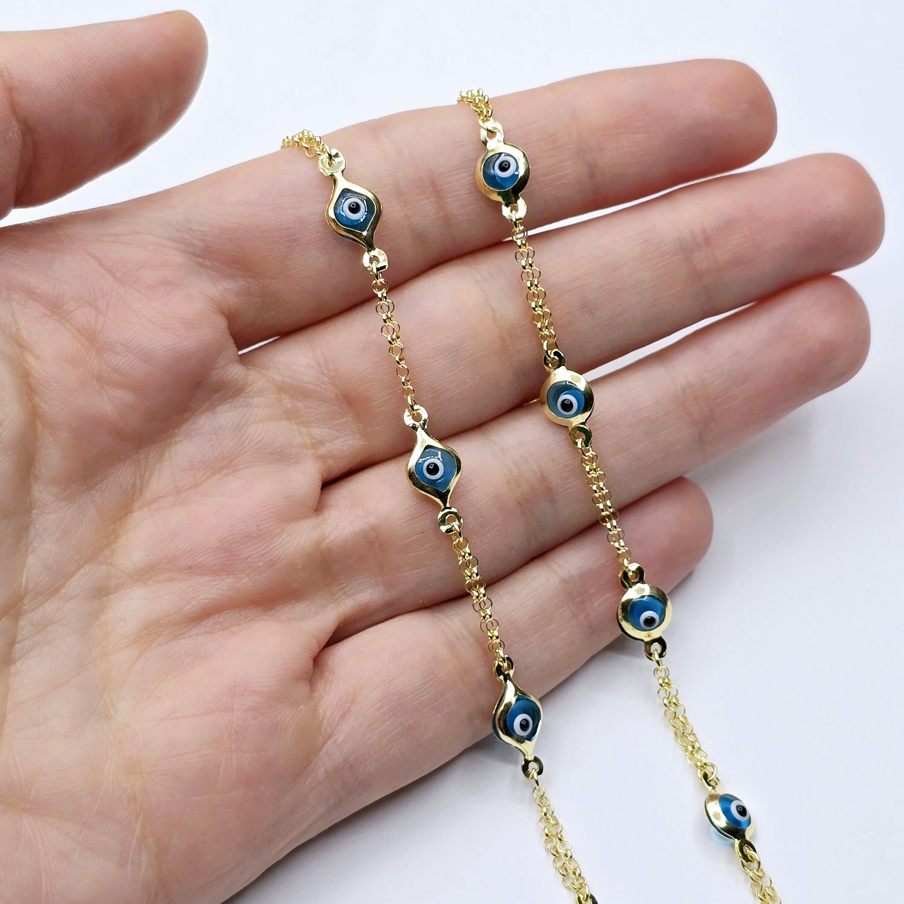 10K Yellow Gold Evil Eye Bracelet, Evil Eye Charm Bracelet,  Good Luck Bracelet, Lucky Bracelet for Protection, Gold Evil Eye Gift
