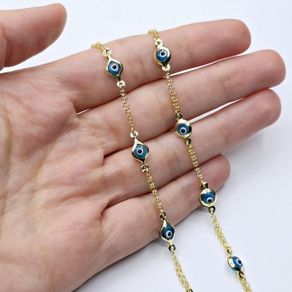 10K Yellow Gold Evil Eye Bracelet, Evil Eye Charm Bracelet,  Good Luck Bracelet, Lucky Bracelet for Protection, Gold Evil Eye Gift
