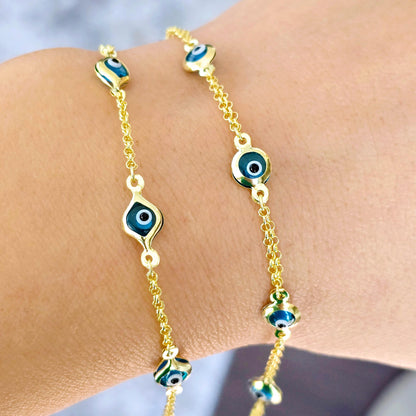 10K Yellow Gold Evil Eye Bracelet, Evil Eye Charm Bracelet,  Good Luck Bracelet, Lucky Bracelet for Protection, Gold Evil Eye Gift