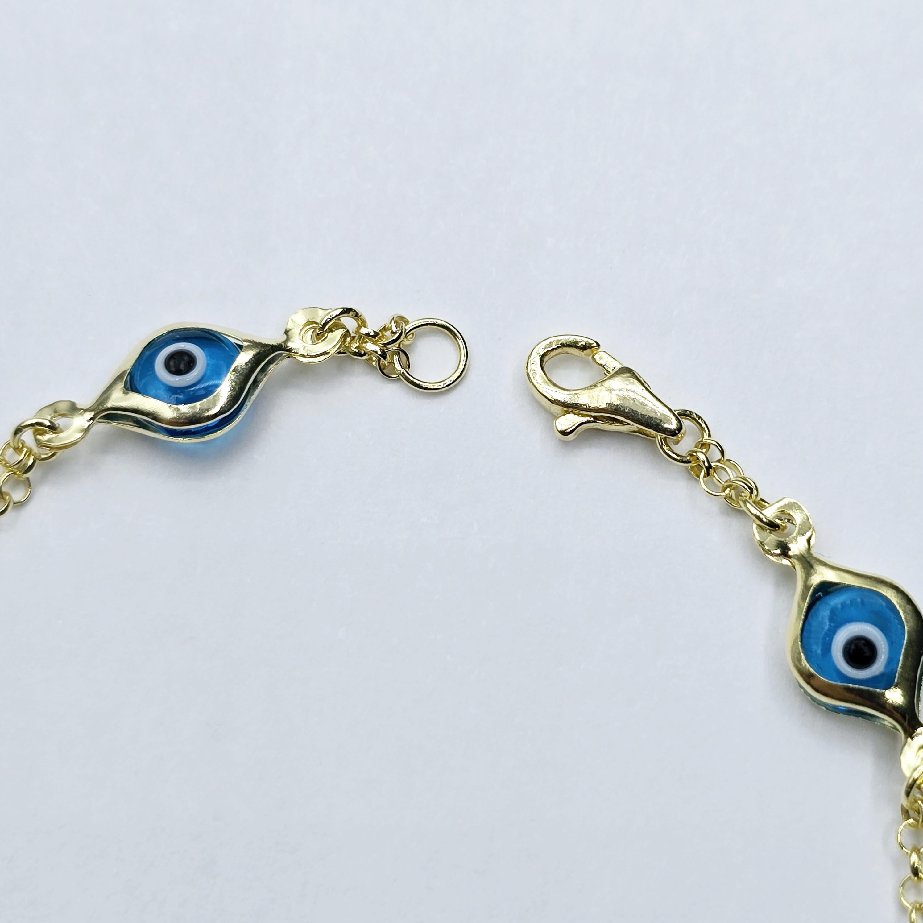 10K Yellow Gold Evil Eye Bracelet, Evil Eye Charm Bracelet,  Good Luck Bracelet, Lucky Bracelet for Protection, Gold Evil Eye Gift