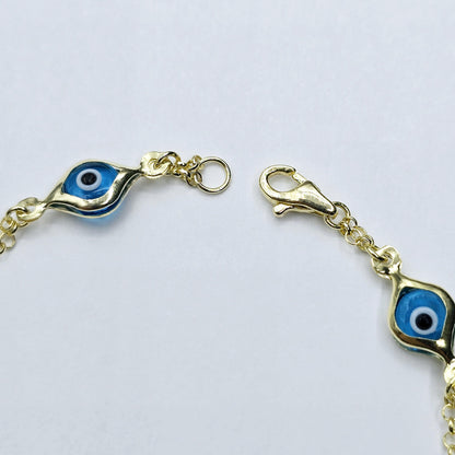 10K Yellow Gold Evil Eye Bracelet, Evil Eye Charm Bracelet,  Good Luck Bracelet, Lucky Bracelet for Protection, Gold Evil Eye Gift