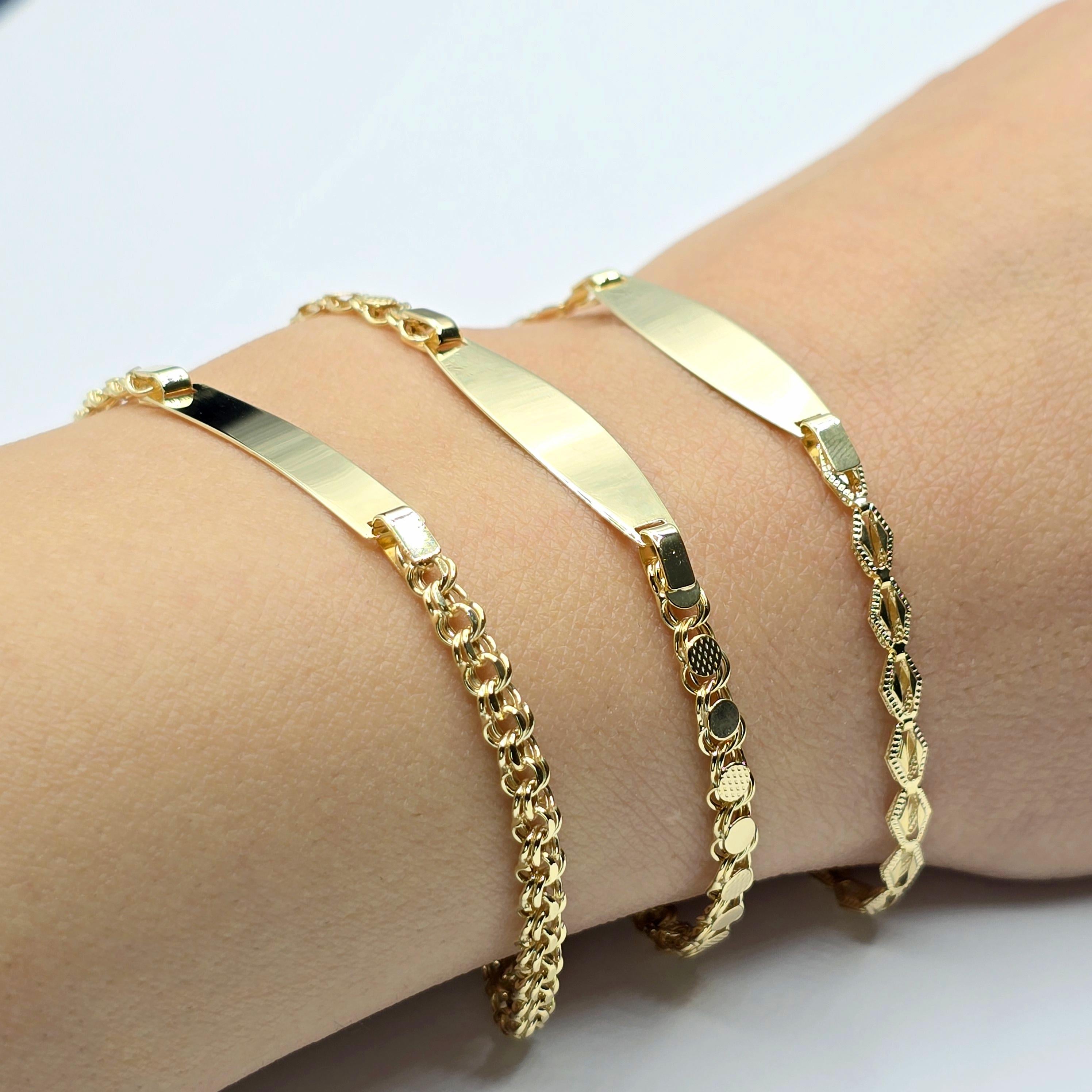10K Yellow Gold Bracelet, 7 inches, Engravable Name ID Bracelet,  Name Bar ID Bracelet, Engraving personalized Gold Engraved Bar Bracelet