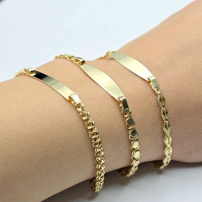 10K Yellow Gold Bracelet, 7 inches, Engravable Name ID Bracelet,  Name Bar ID Bracelet, Engraving personalized Gold Engraved Bar Bracelet