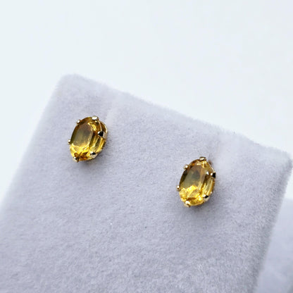 10K Yellow Gold Genuine Citrine 6x4mm Stud Earrings, November Birthstone, Handmade Earrings