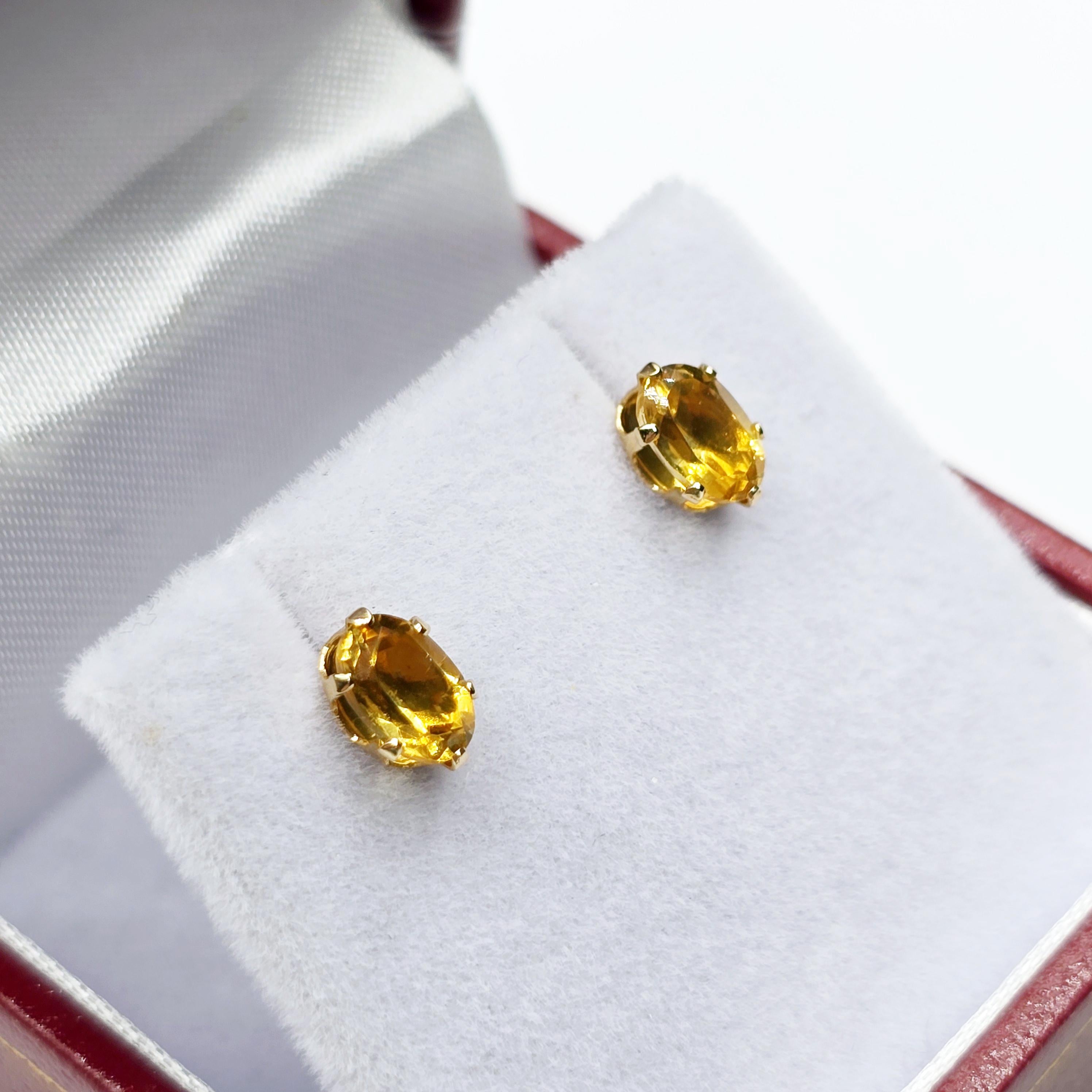 10K Yellow Gold Genuine Citrine 6x4mm Stud Earrings, November Birthstone, Handmade Earrings