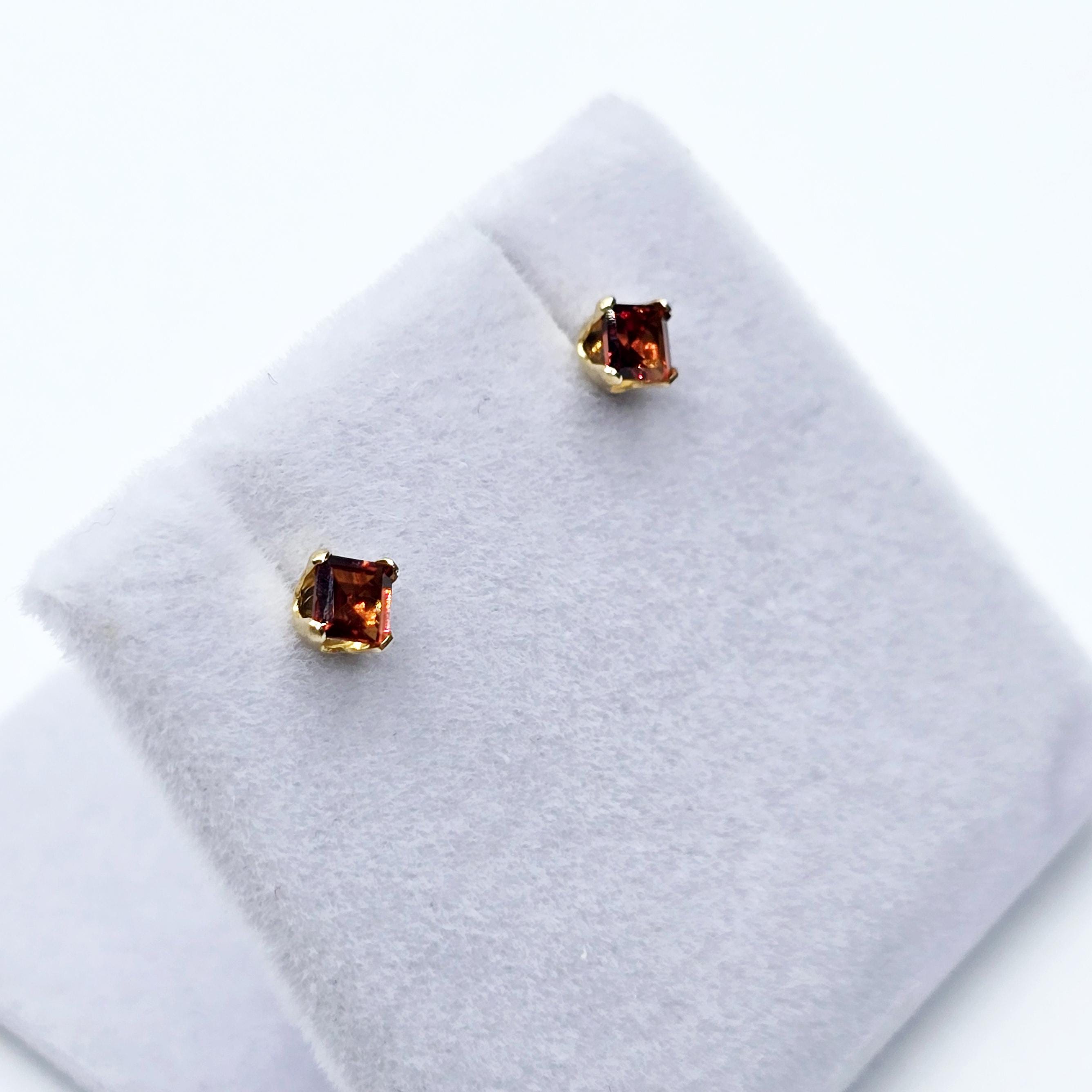 Gold Garnet Earrings, 14K Yellow Gold Genuine Square Genuine Garnet 3x3mm Stud Earrings, January Birthstone, Gift for Her