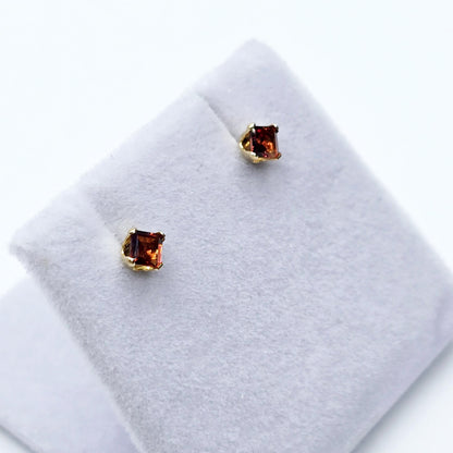 Gold Garnet Earrings, 14K Yellow Gold Genuine Square Genuine Garnet 3x3mm Stud Earrings, January Birthstone, Gift for Her