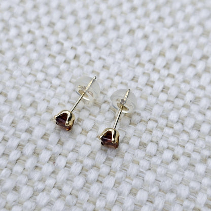 Gold Garnet Earrings, 14K Yellow Gold Genuine Square Genuine Garnet 3x3mm Stud Earrings, January Birthstone, Gift for Her