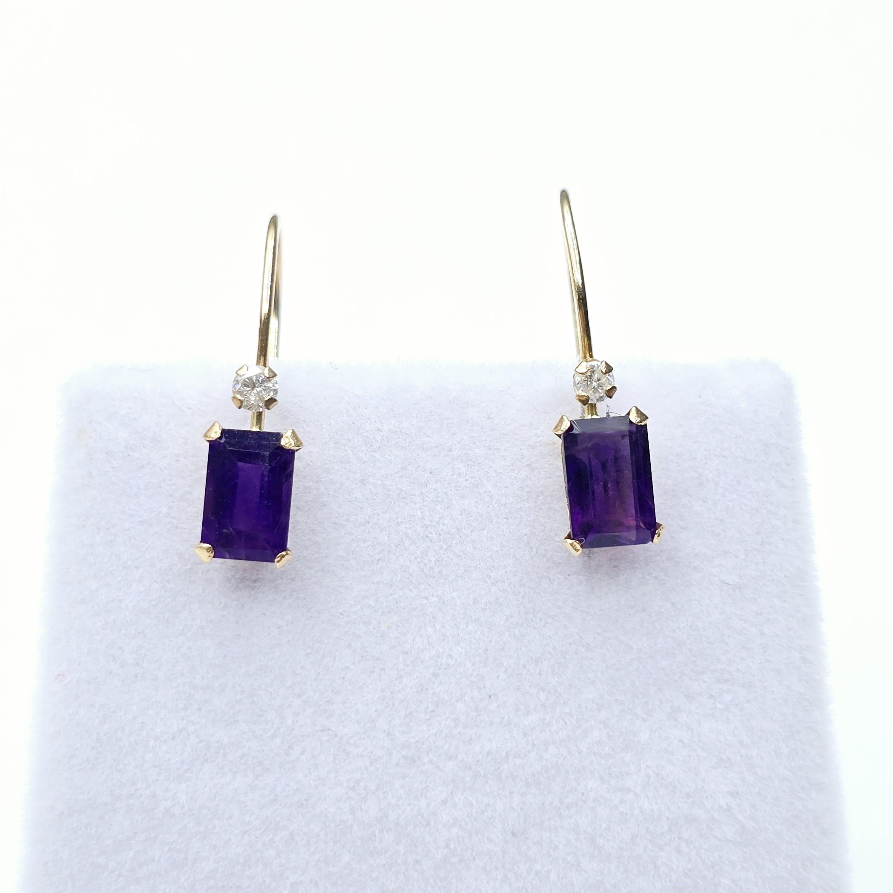 Gold Amethyst Earrings, 10K Yellow Gold Amethyst 6x4mm Drop Earrings, Purple Amethyst Jewelry, February Birthstone, Handmade Earrings