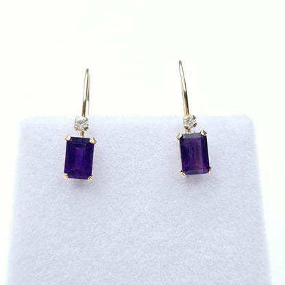 Gold Amethyst Earrings, 10K Yellow Gold Amethyst 6x4mm Drop Earrings, Purple Amethyst Jewelry, February Birthstone, Handmade Earrings