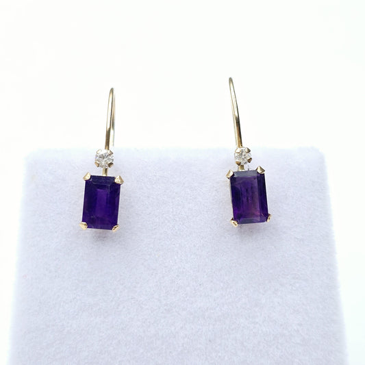 Gold Amethyst Earrings, 10K Yellow Gold Amethyst 6x4mm Drop Earrings, Purple Amethyst Jewelry, February Birthstone, Handmade Earrings