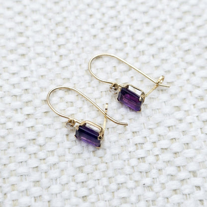 Gold Amethyst Earrings, 10K Yellow Gold Amethyst 6x4mm Drop Earrings, Purple Amethyst Jewelry, February Birthstone, Handmade Earrings