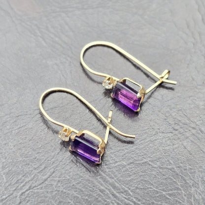 Gold Amethyst Earrings, 10K Yellow Gold Amethyst 6x4mm Drop Earrings, Purple Amethyst Jewelry, February Birthstone, Handmade Earrings