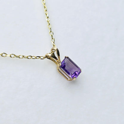 Gold Amethyst Pendant Necklace, 14K Yellow Gold Amethyst 6x4mm Pendant, Purple Gemstone Jewelry
