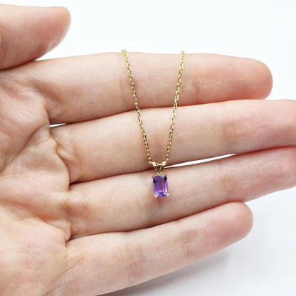 Gold Amethyst Pendant Necklace, 14K Yellow Gold Amethyst 6x4mm Pendant, Purple Gemstone Jewelry