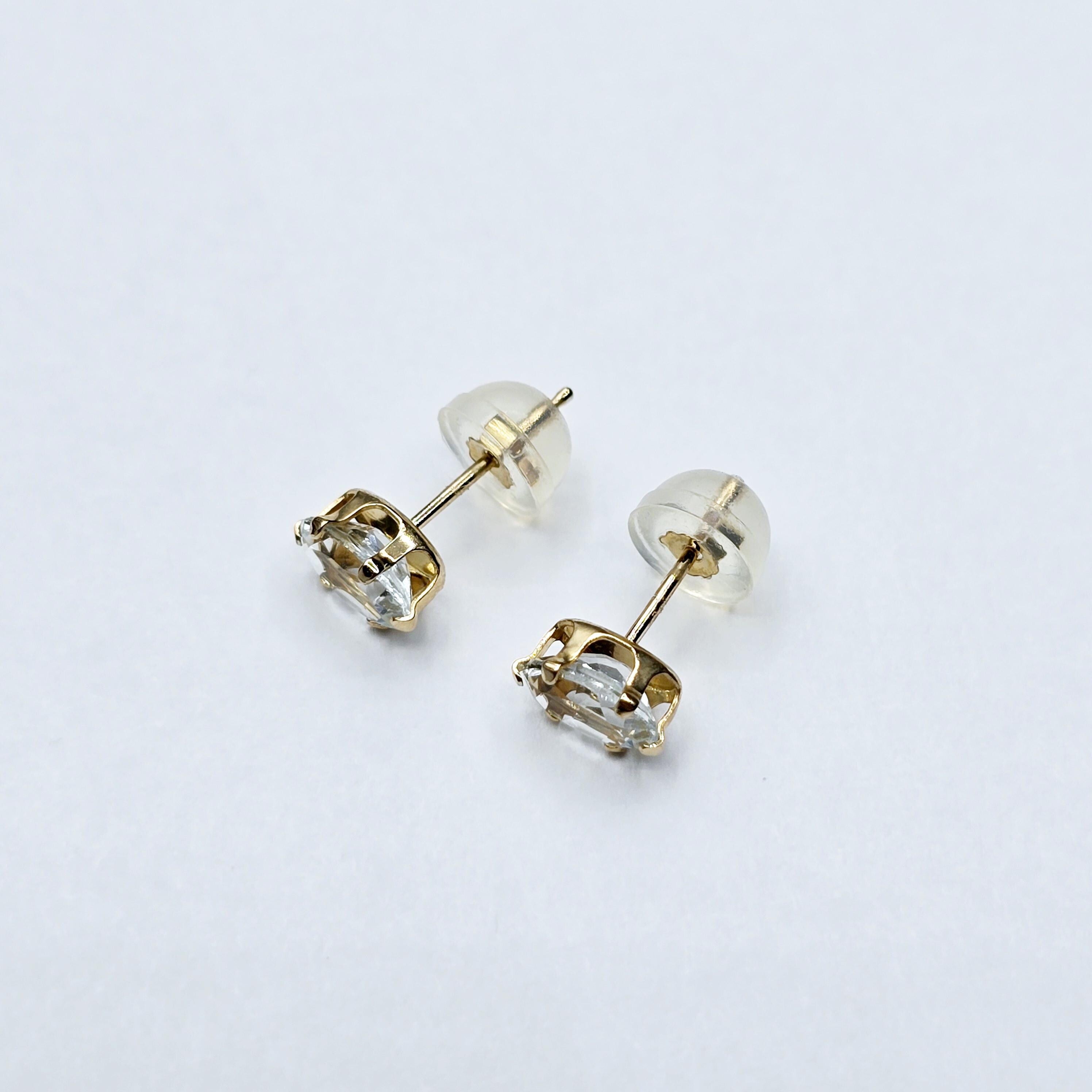 Gold Aquamarine Stud Earrings, 10K Yellow Gold Genuine Aquamarine 6x4mm Stud Earrings, March Birthstone