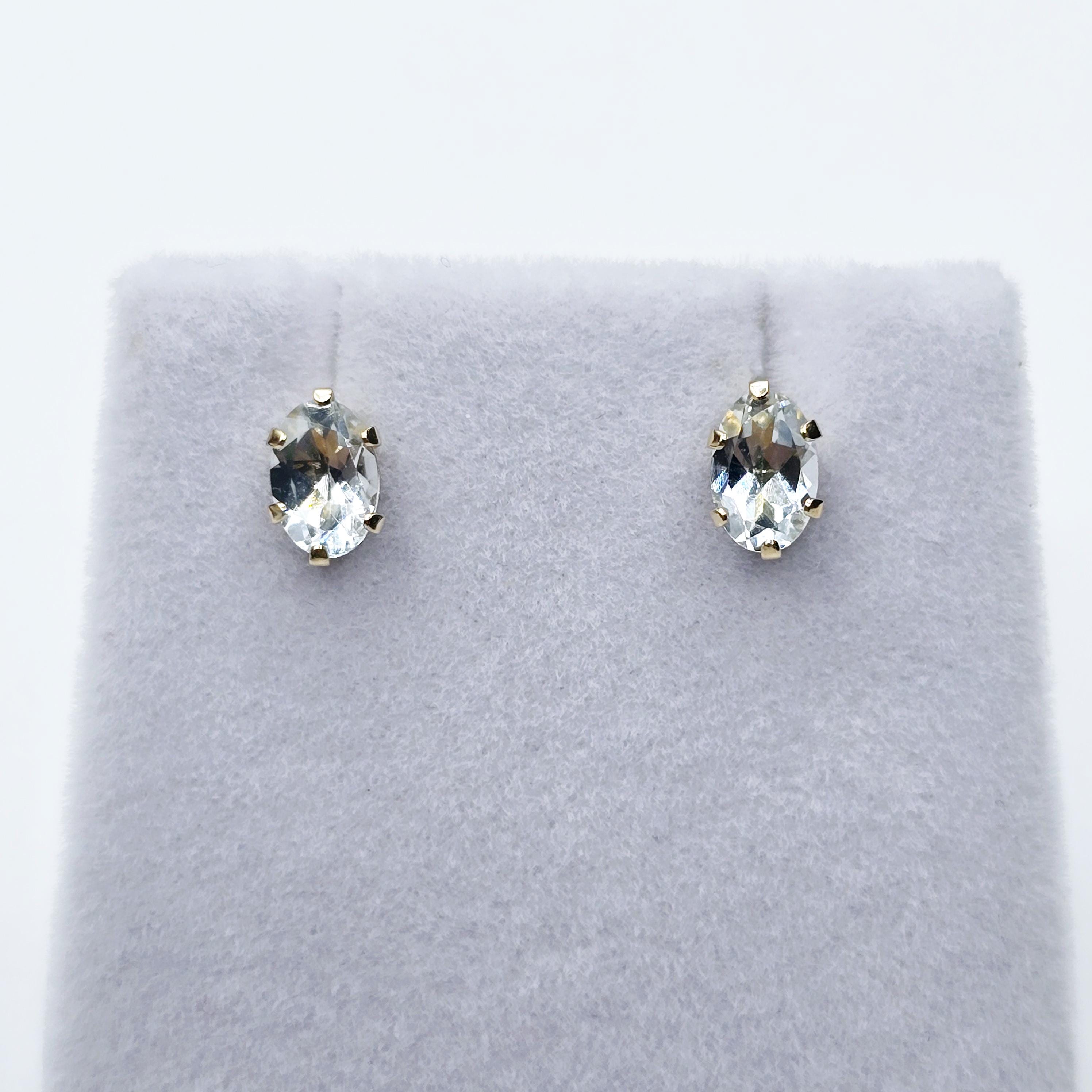 Gold Aquamarine Stud Earrings, 10K Yellow Gold Genuine Aquamarine 6x4mm Stud Earrings, March Birthstone