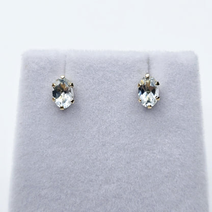 Gold Aquamarine Stud Earrings, 10K Yellow Gold Genuine Aquamarine 6x4mm Stud Earrings, March Birthstone