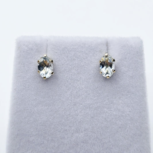 Gold Aquamarine Stud Earrings, 10K Yellow Gold Genuine Aquamarine 6x4mm Stud Earrings, March Birthstone