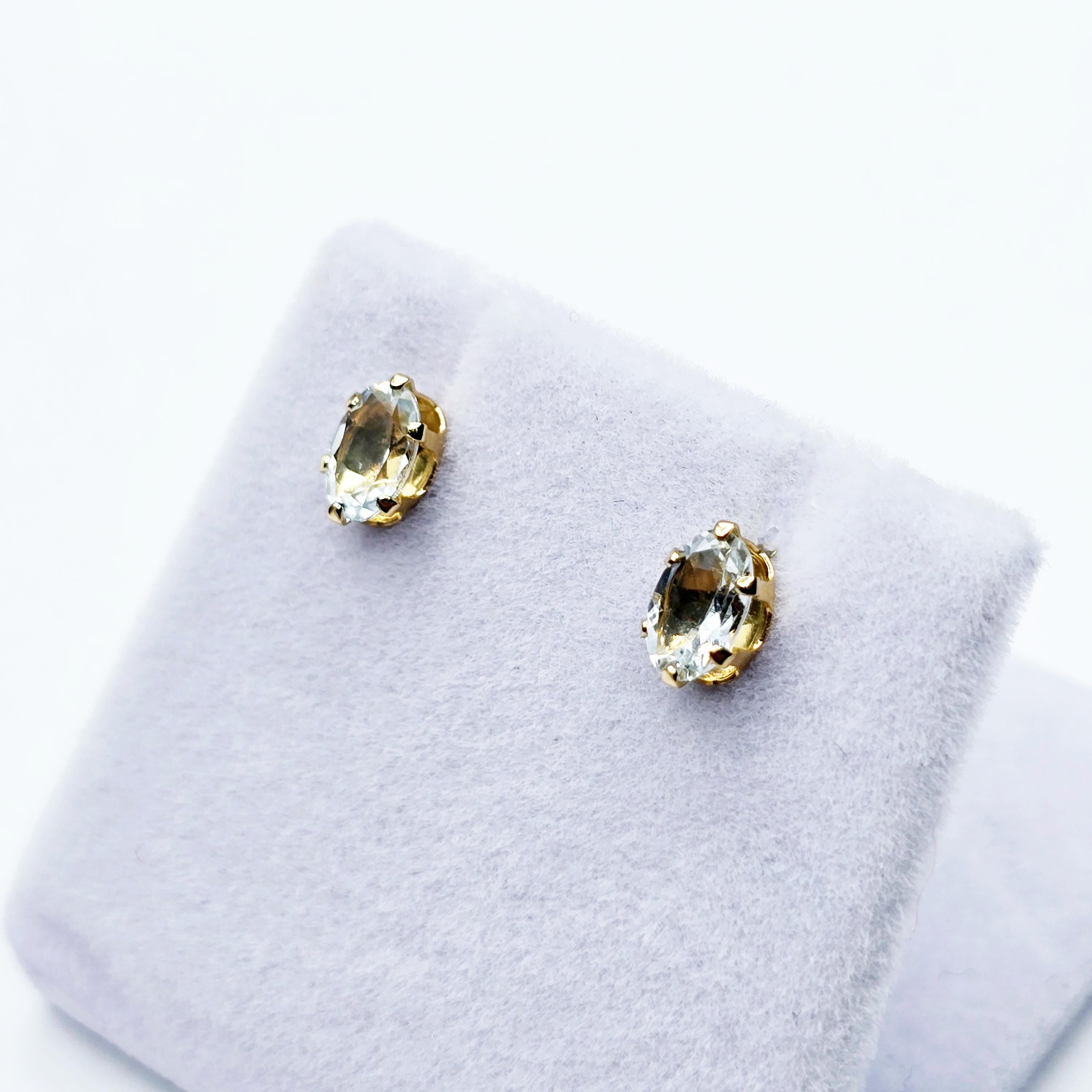 Gold Aquamarine Stud Earrings, 10K Yellow Gold Genuine Aquamarine 6x4mm Stud Earrings, March Birthstone