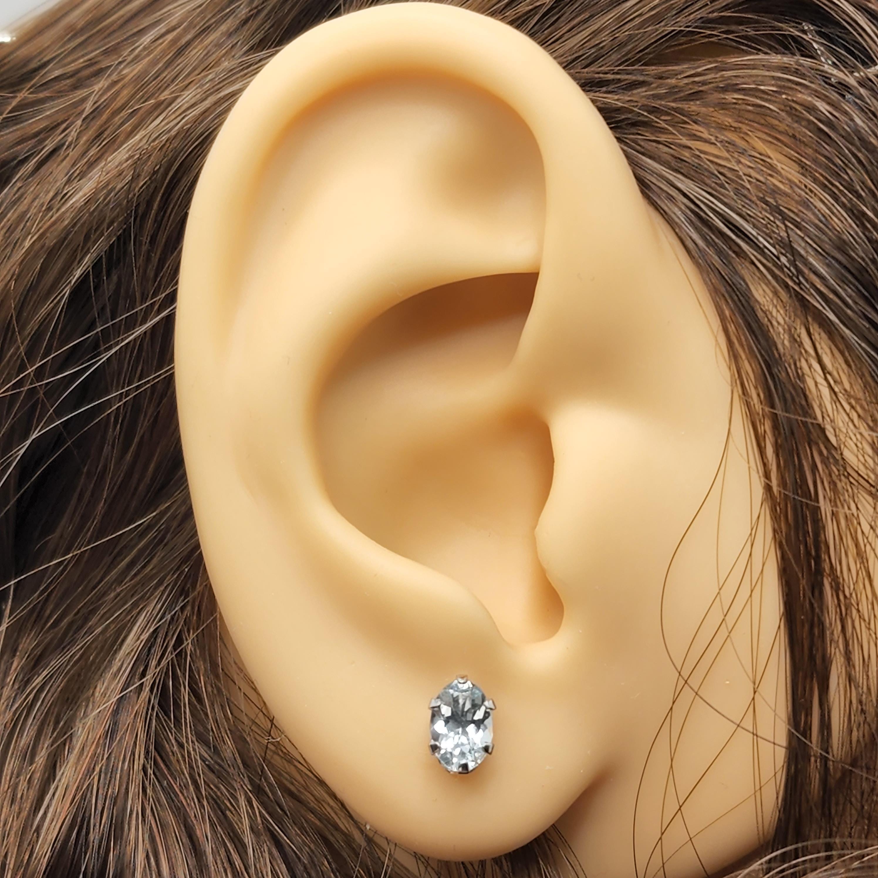 Gold Aquamarine Stud Earrings, 10K Yellow Gold Genuine Aquamarine 6x4mm Stud Earrings, March Birthstone