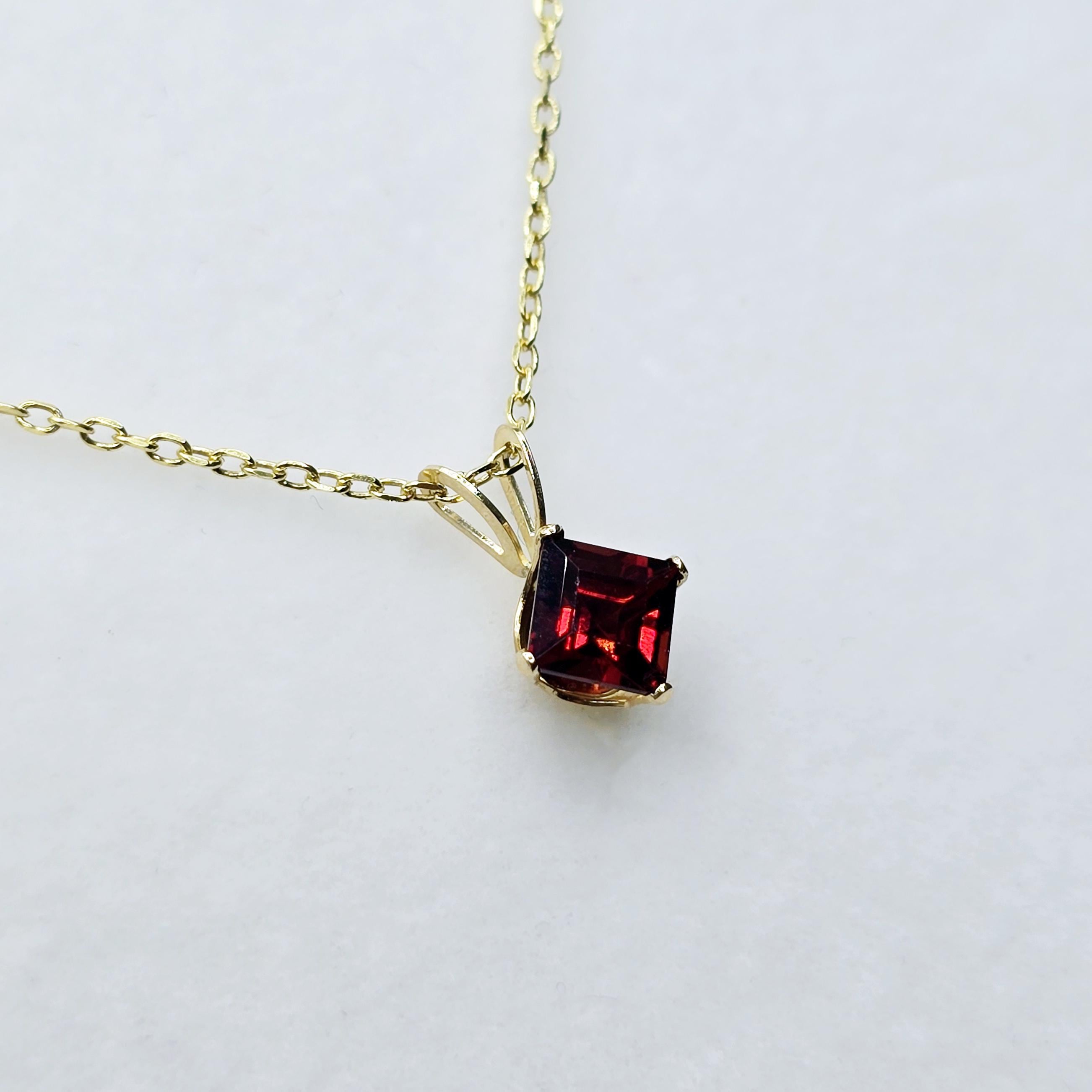 Gold Garnet Pendant Necklace , 14K Yellow Gold Genuine Square Garnet 5x5mm Pendant, January Birthstone, Red Gemstone Garnet Jewelry Gift