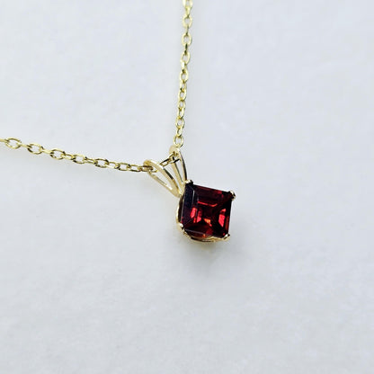 Gold Garnet Pendant Necklace , 14K Yellow Gold Genuine Square Garnet 5x5mm Pendant, January Birthstone, Red Gemstone Garnet Jewelry Gift