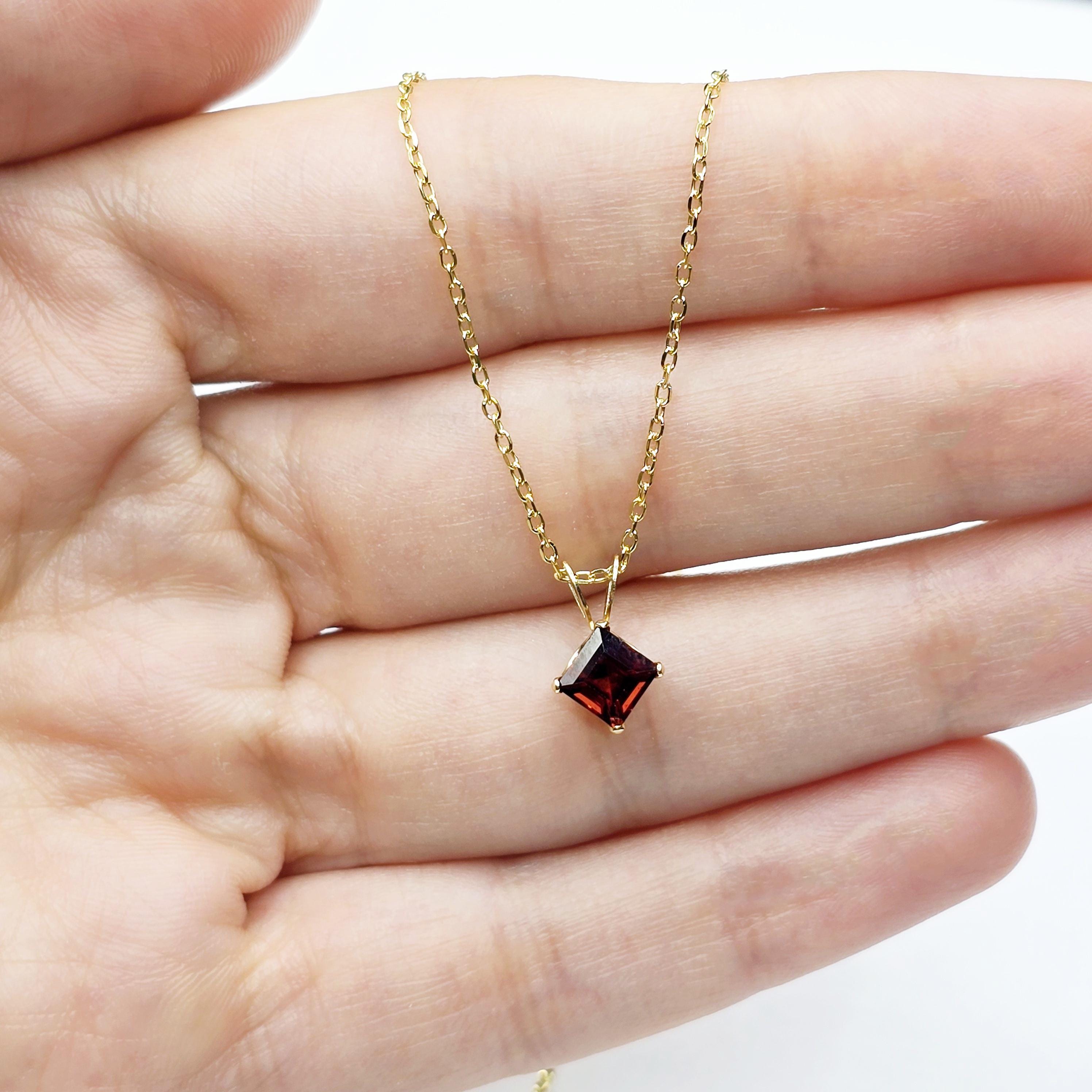 Gold Garnet Pendant Necklace , 14K Yellow Gold Genuine Square Garnet 5x5mm Pendant, January Birthstone, Red Gemstone Garnet Jewelry Gift