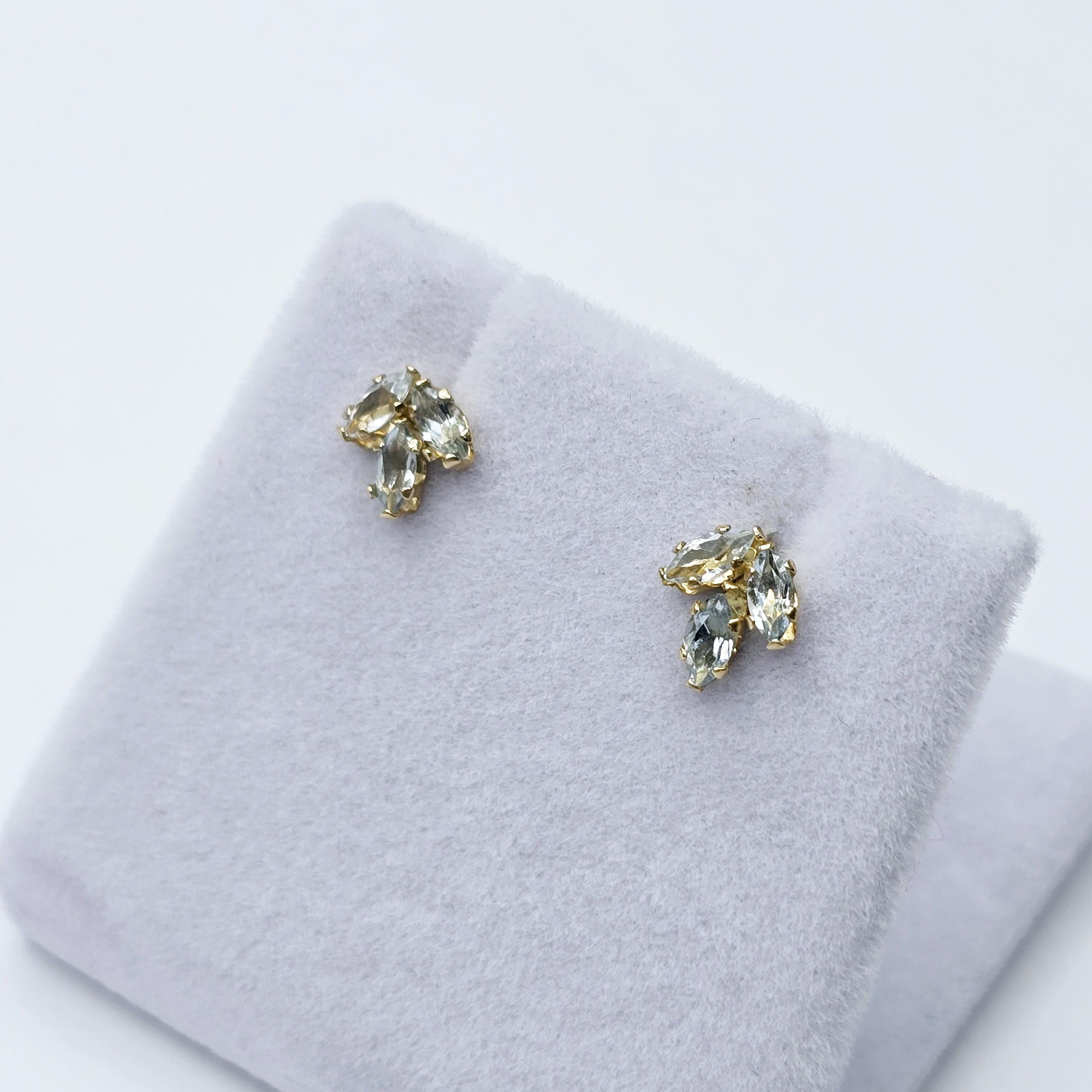 14K Gold Aquamarine Stud Earrings, Yellow Gold Genuine Aquamarine Stud Earrings, March Birthstone, Gift for Her