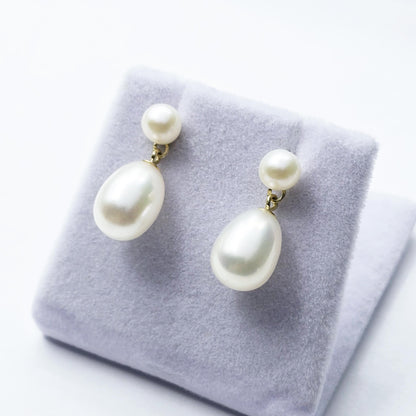 Gold Freshwater Pearl Drop Stud Earrings, 14K Yellow Gold Genuine Pearl Earrings, June Birthstone, Handmade Earrings, Earrings  For Wedding