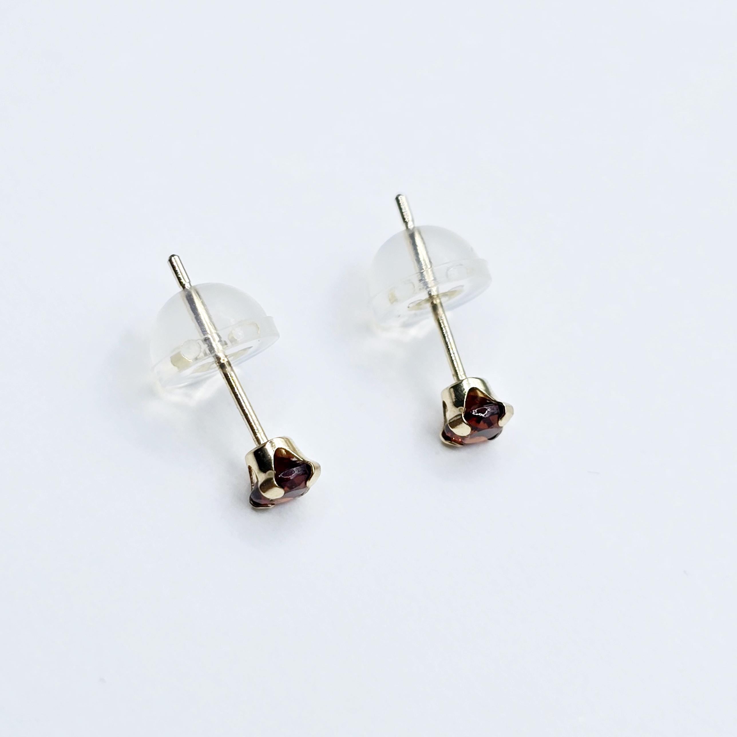 Gold Garnet Stud Earrings, 10K Gold Genuine Garnet 3x3mm Earrings, January Birthstone, Gift For Women