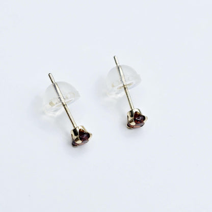 Gold Garnet Stud Earrings, 10K Gold Genuine Garnet 3x3mm Earrings, January Birthstone, Gift For Women