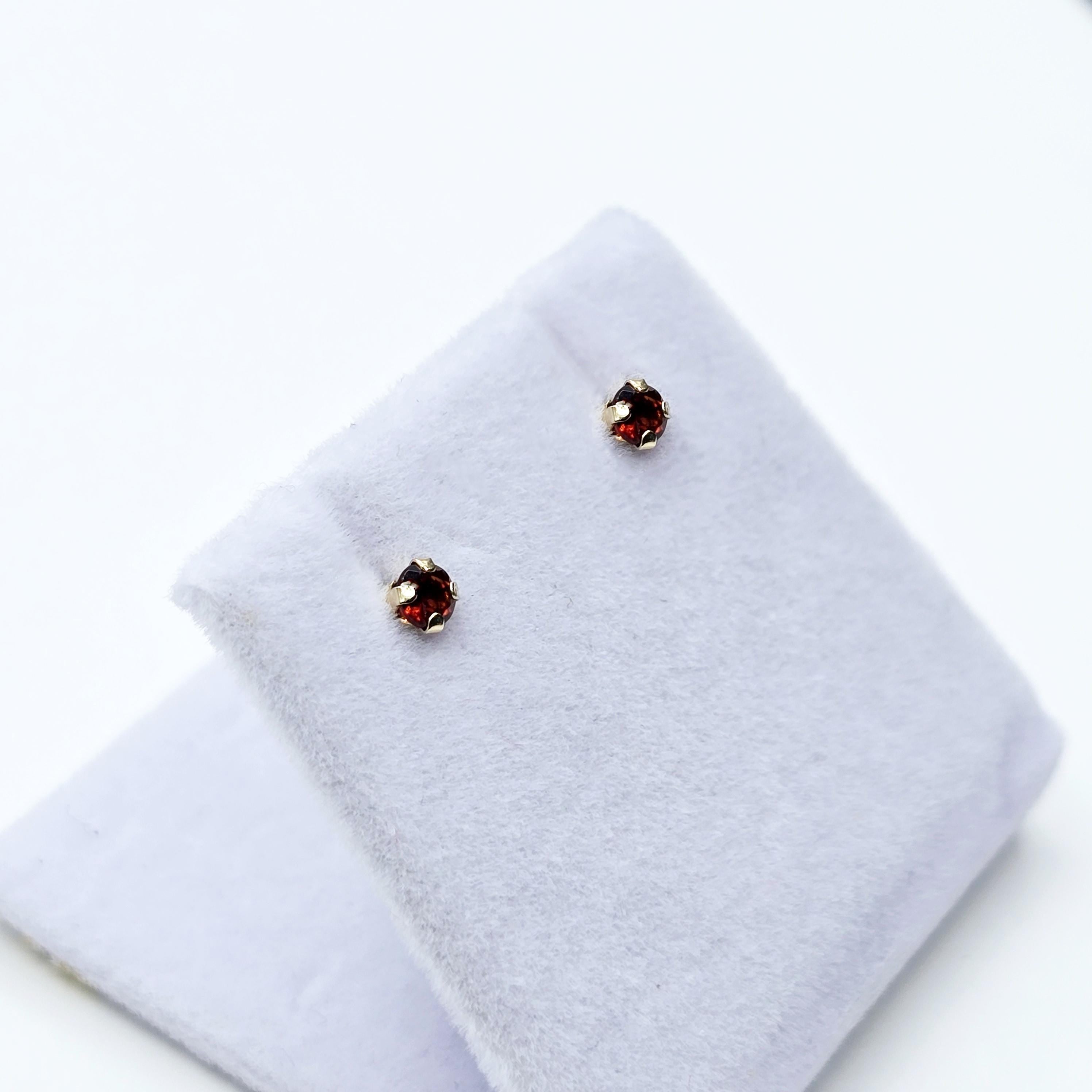 Gold Garnet Stud Earrings, 10K Gold Genuine Garnet 3x3mm Earrings, January Birthstone, Gift For Women