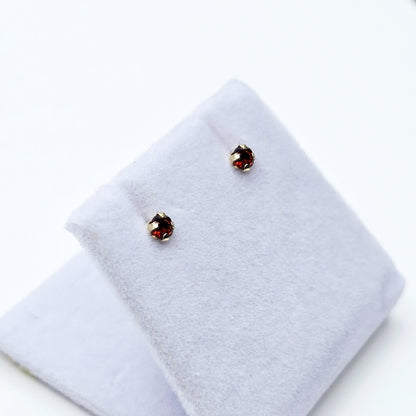 Gold Garnet Stud Earrings, 10K Gold Genuine Garnet 3x3mm Earrings, January Birthstone, Gift For Women