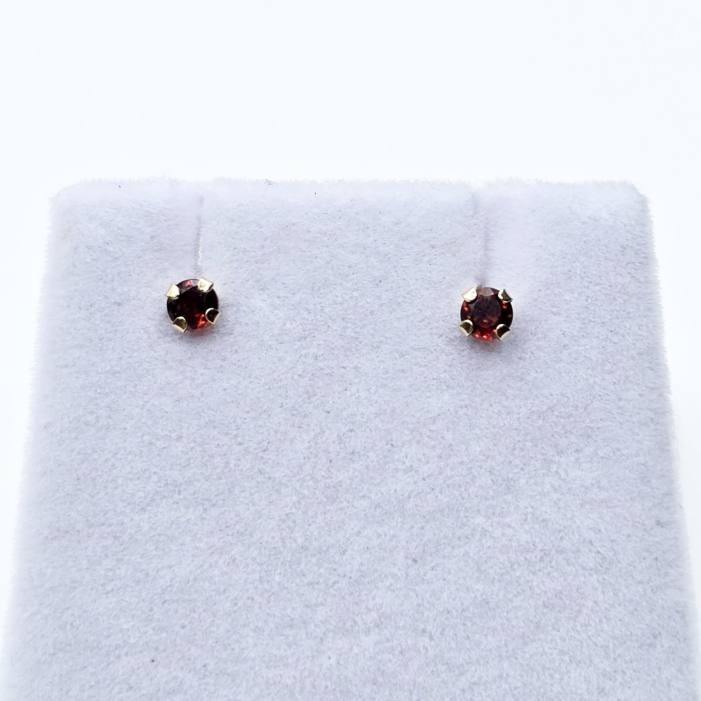 Gold Garnet Stud Earrings, 10K Gold Genuine Garnet 3x3mm Earrings, January Birthstone, Gift For Women