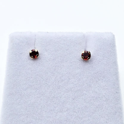 Gold Garnet Stud Earrings, 10K Gold Genuine Garnet 3x3mm Earrings, January Birthstone, Gift For Women