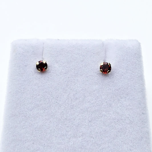 Gold Garnet Stud Earrings, 10K Gold Genuine Garnet 3x3mm Earrings, January Birthstone, Gift For Women