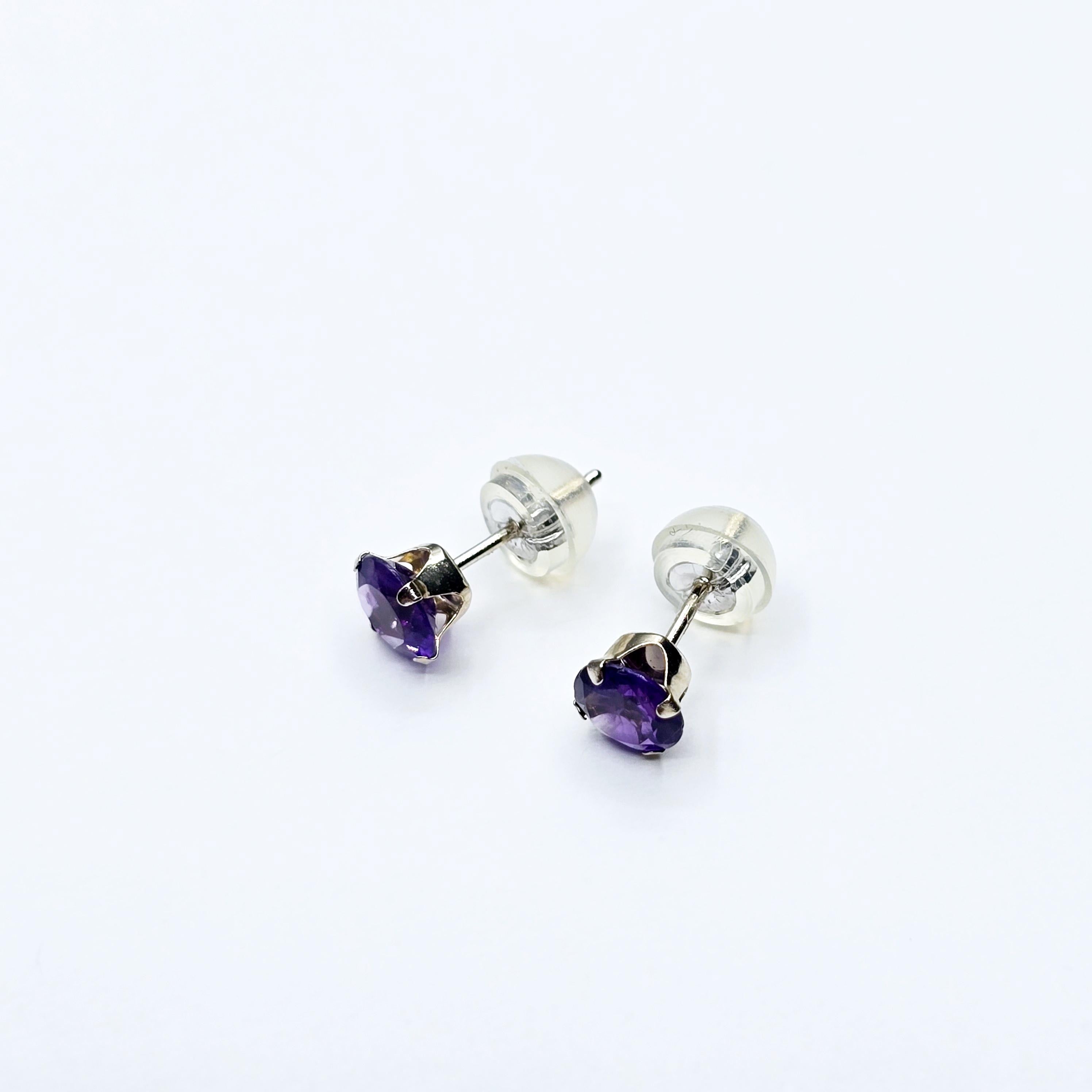 Amethyst Earrings | 10K White Gold Genuine Amethyst 5x5mm Stud Earrings