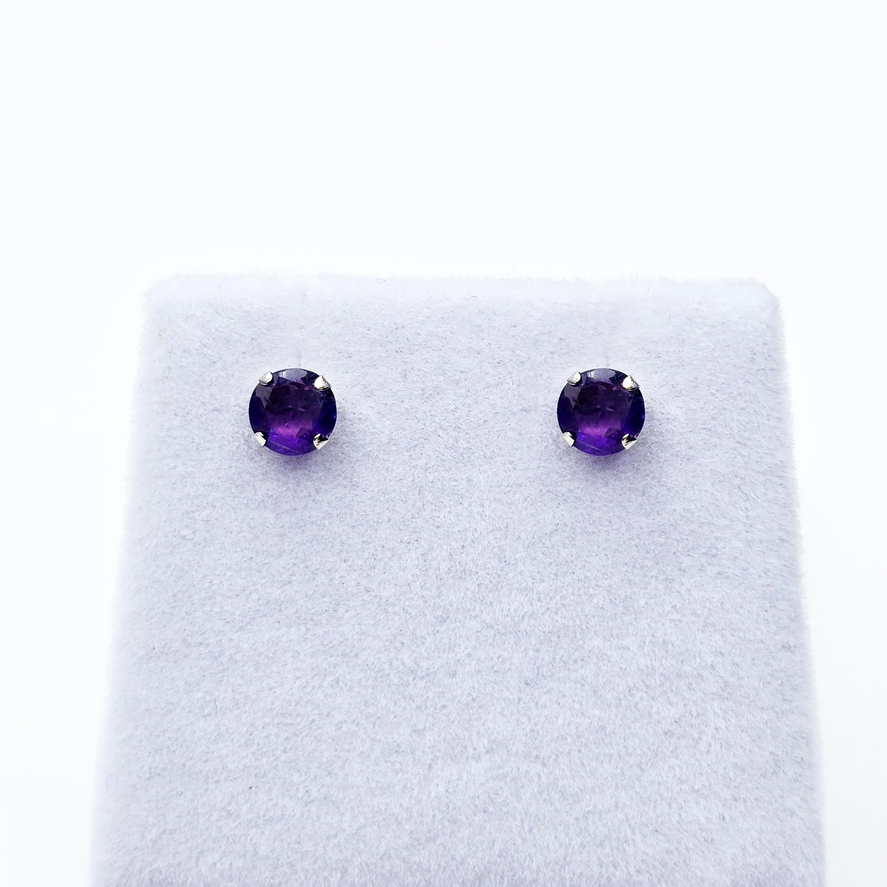 Amethyst Earrings | 10K White Gold Genuine Amethyst 5x5mm Stud Earrings
