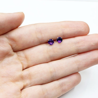 Amethyst Earrings | 10K White Gold Genuine Amethyst 5x5mm Stud Earrings