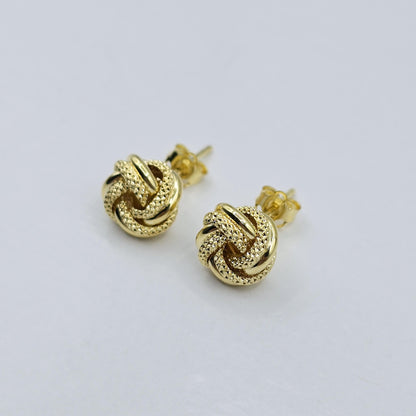 10K Yellow Gold Knot Textured Stud Earrings for Women, Elegant and Minimalist Earrings 12mm. Perfect Gift for Her, Everyday Wear