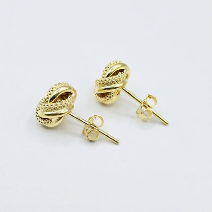 10K Yellow Gold Knot Textured Stud Earrings for Women, Elegant and Minimalist Earrings 12mm. Perfect Gift for Her, Everyday Wear