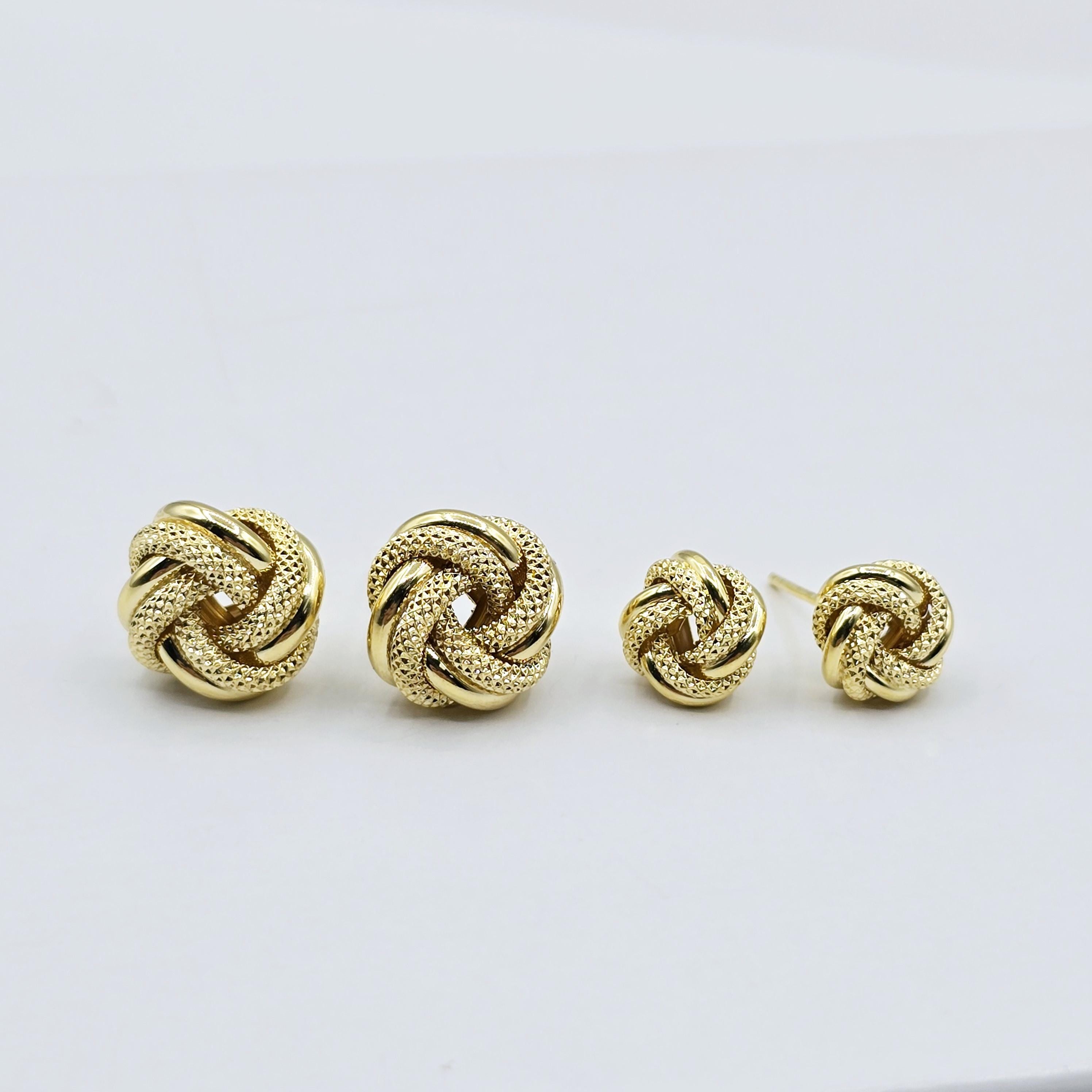 10K Yellow Gold Knot Textured Stud Earrings for Women, Elegant and Minimalist Earrings 12mm. Perfect Gift for Her, Everyday Wear