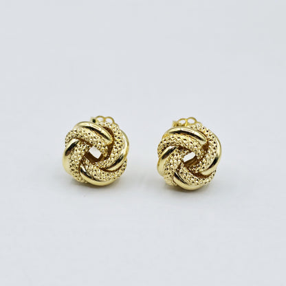 10K Yellow Gold Knot Textured Stud Earrings for Women, Elegant and Minimalist Earrings 12mm. Perfect Gift for Her, Everyday Wear