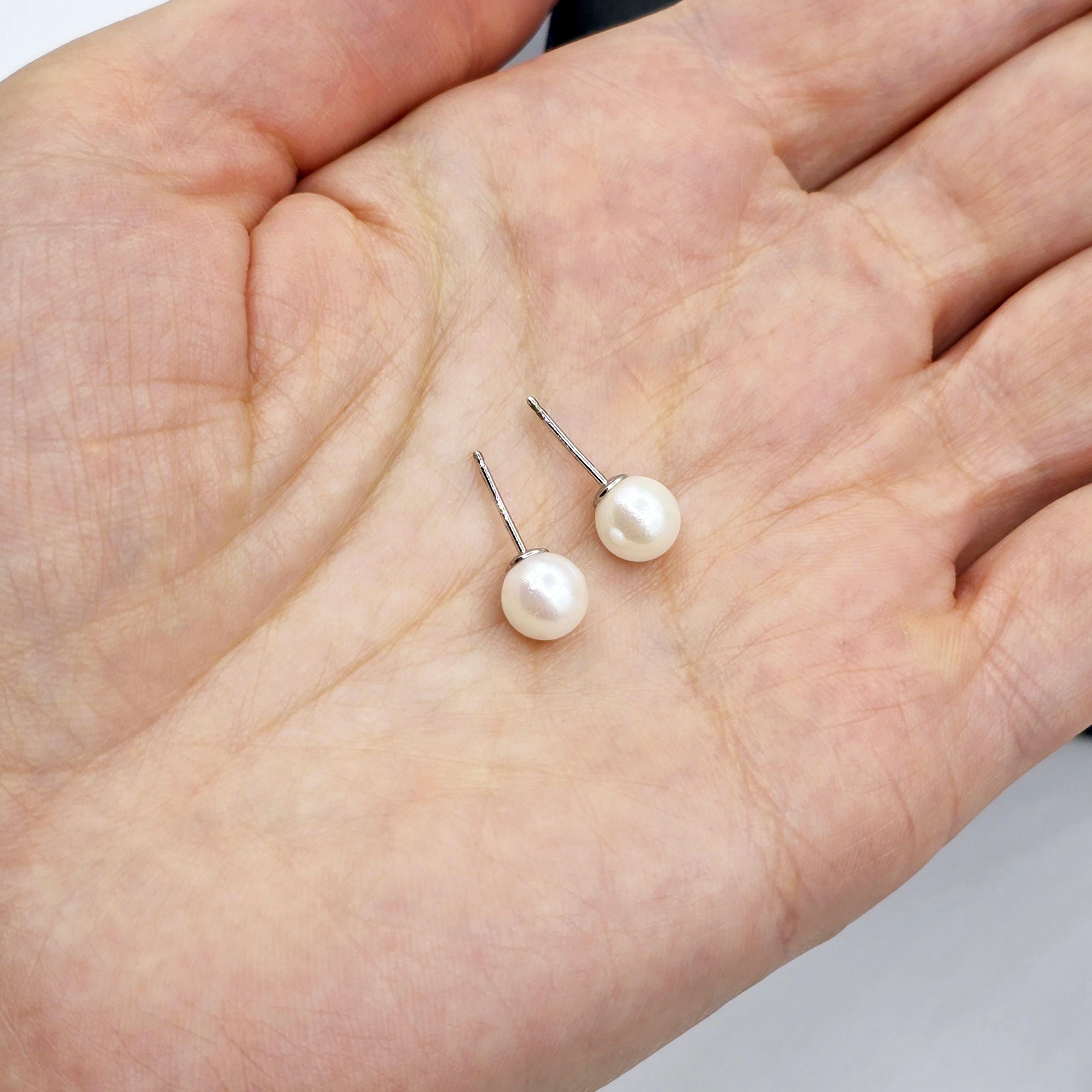 Sterling Silver Genuine Cultured Pearl 6mm Stud Earrings, Big Pearl Earrings For Her, June Birthstone, Natural Pearl Jewelry