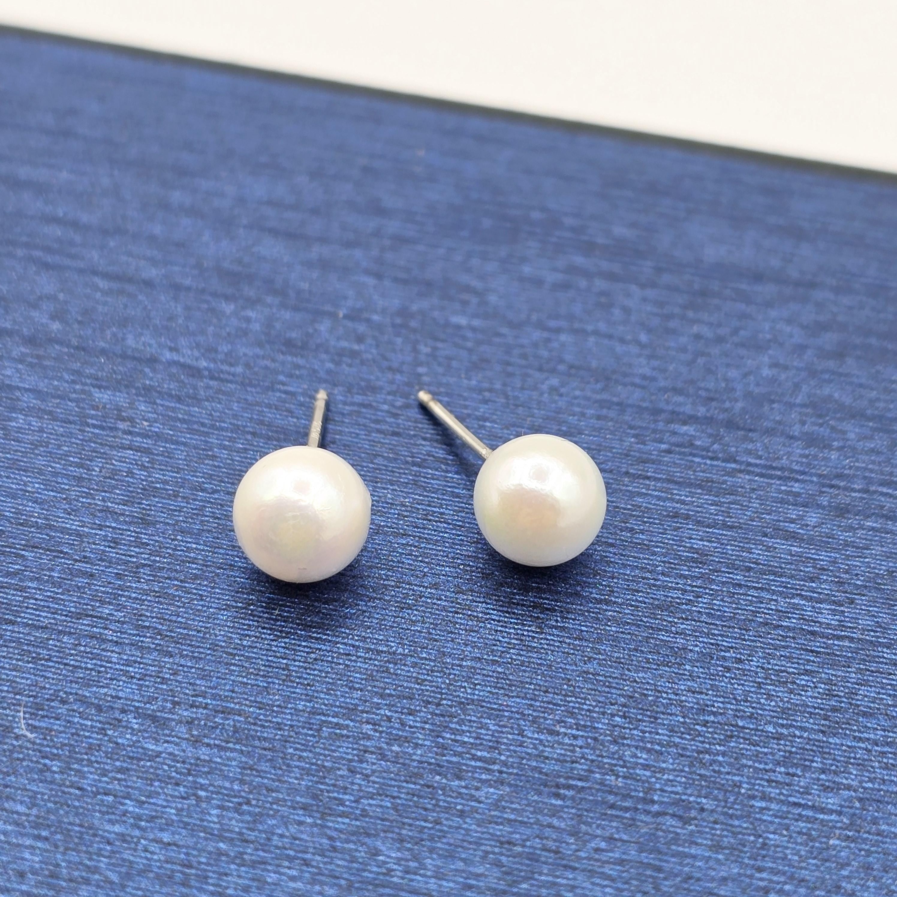 Sterling Silver Genuine Cultured Pearl 6mm Stud Earrings, Big Pearl Earrings For Her, June Birthstone, Natural Pearl Jewelry