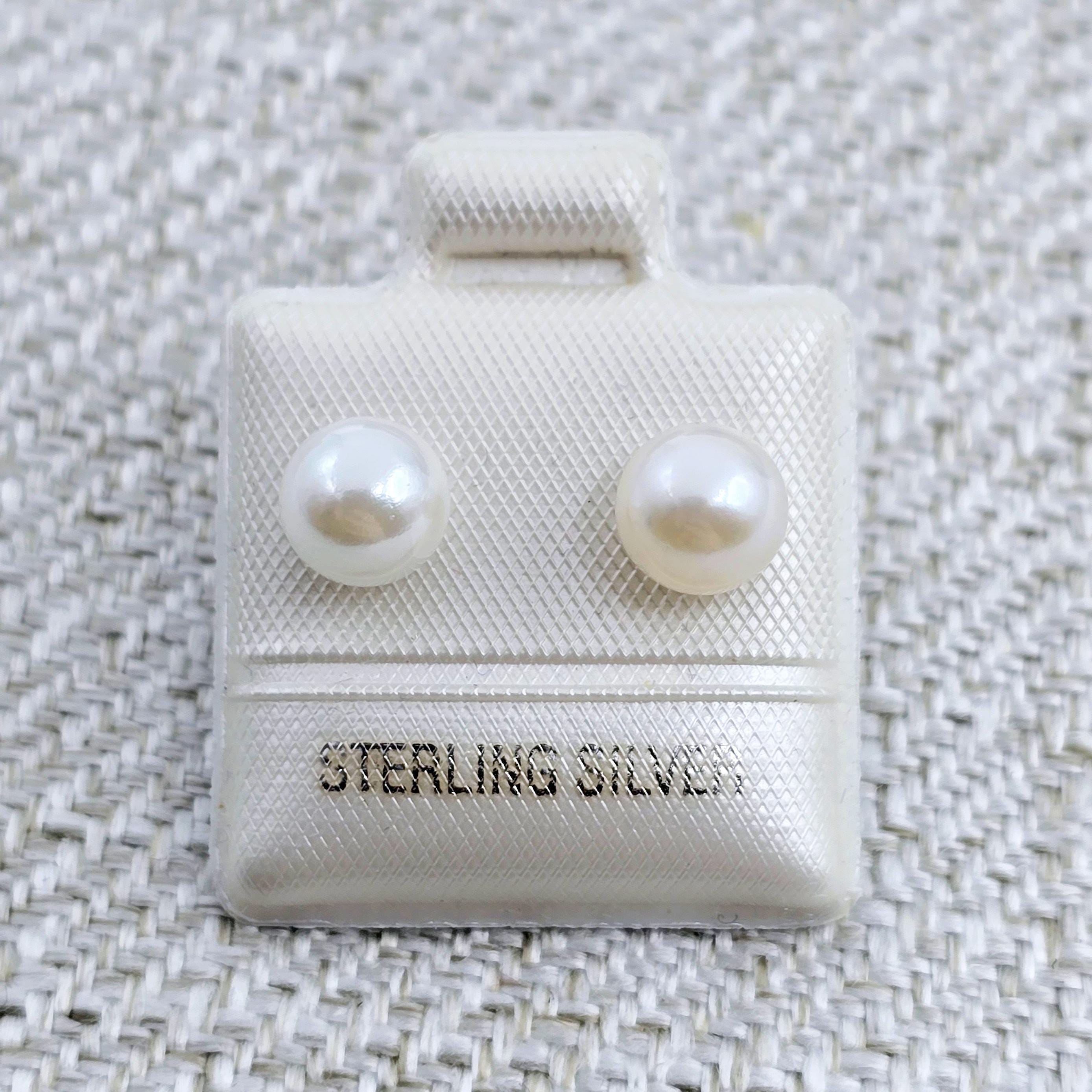 Sterling Silver Genuine Cultured Pearl 6mm Stud Earrings, Big Pearl Earrings For Her, June Birthstone, Natural Pearl Jewelry